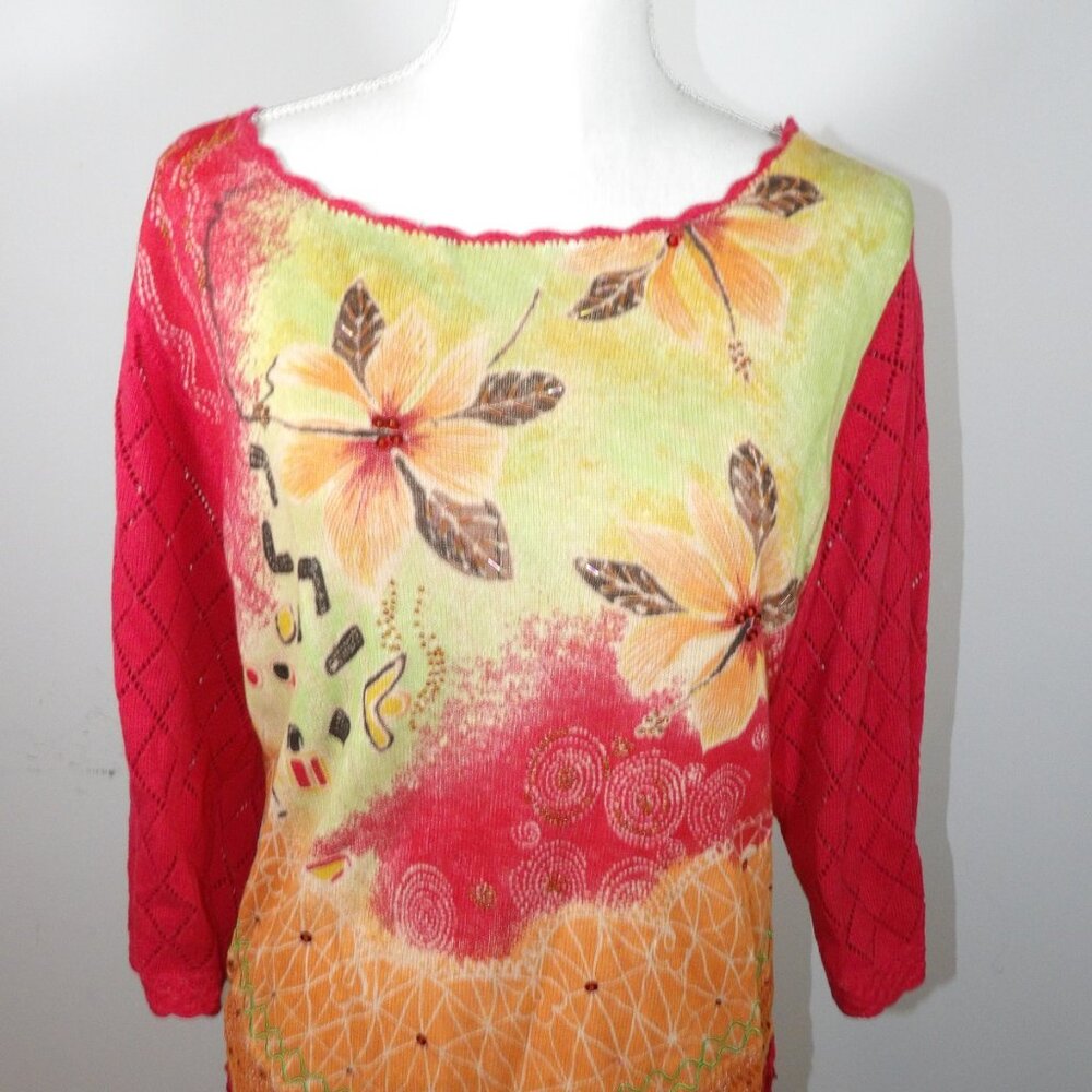 VALENTI Rome New York Paris Vintage Fringed Top Size Large